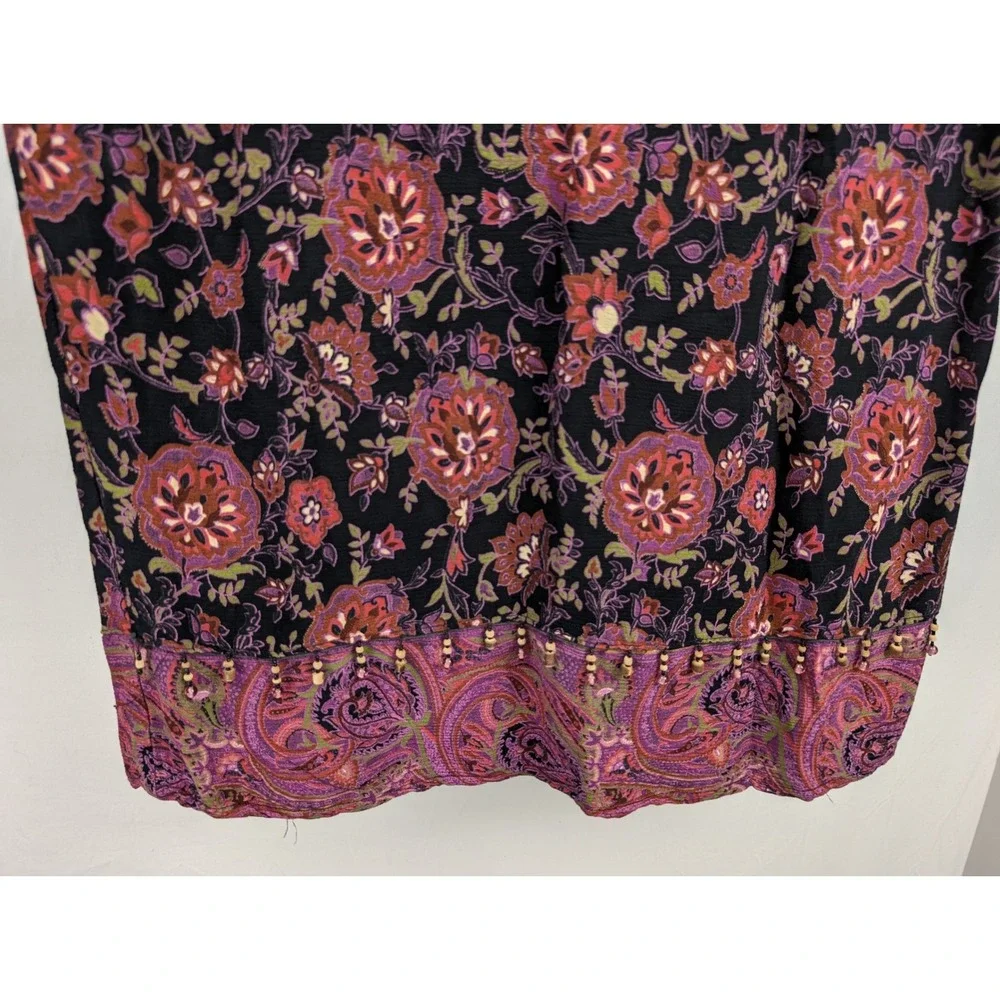 Vintage Y2K Floral Paisley Beaded Maxi Skirt Size L Pink Romantic Cottagecore